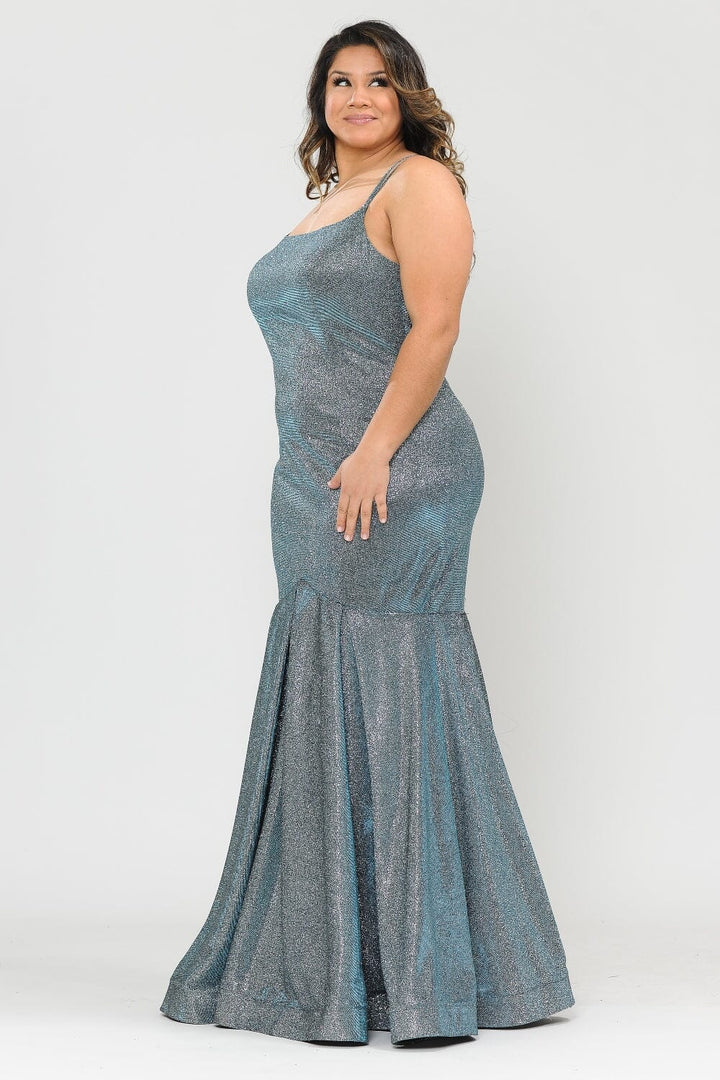 Plus Size Long Metallic Glitter Fitted Dress by Poly USA W1102
