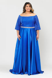 Plus Size Long Off Shoulder Dress with Sleeves by Poly USA W1008
