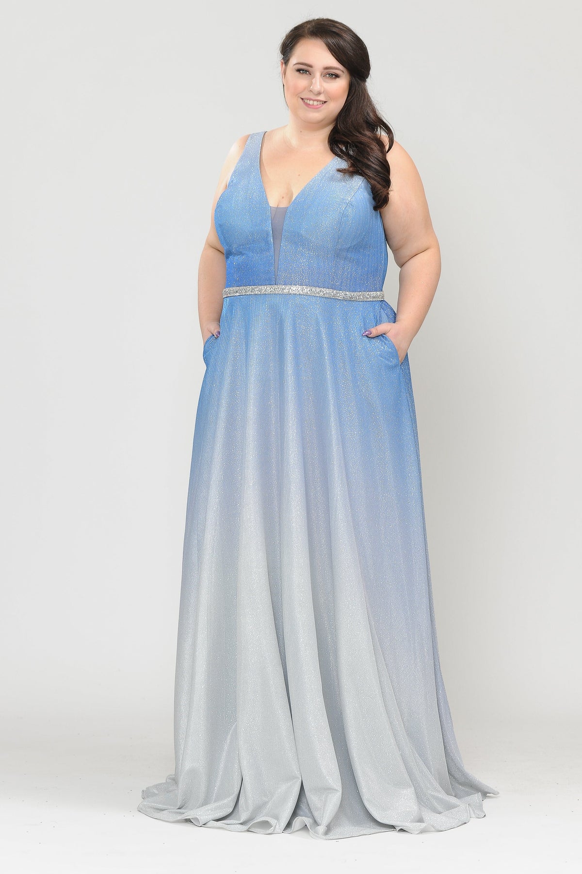 Plus Size Long Ombre Glitter Dress by Poly USA W1100 – ABC Fashion
