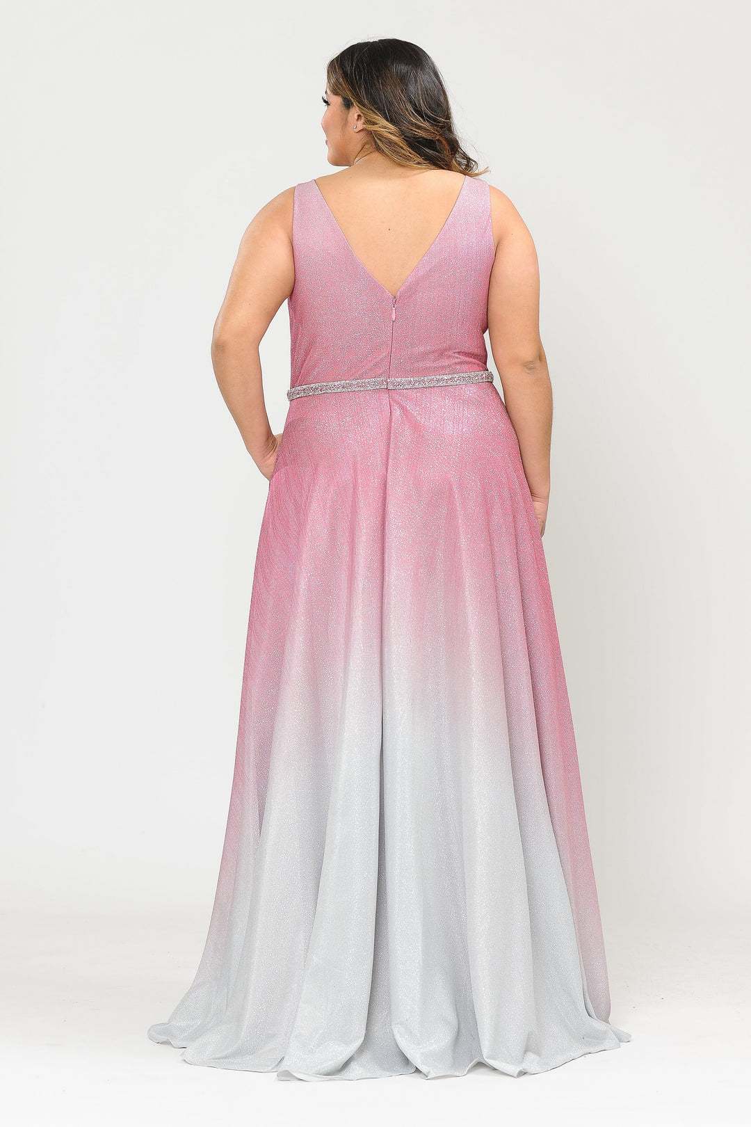 Plus Size Long Ombre Glitter Dress by Poly USA W1100