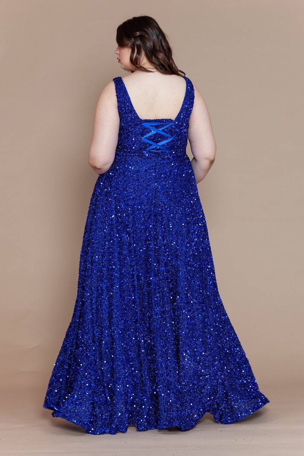 Poly USA W1128 Plus Size Long Sequin V-Neck Dress | FormalDressShops Black/Multi / 16W Poly USA W1128 Plus Size Long Sequin V-Neck Dress | FormalDressShops Black/Multi / 16W