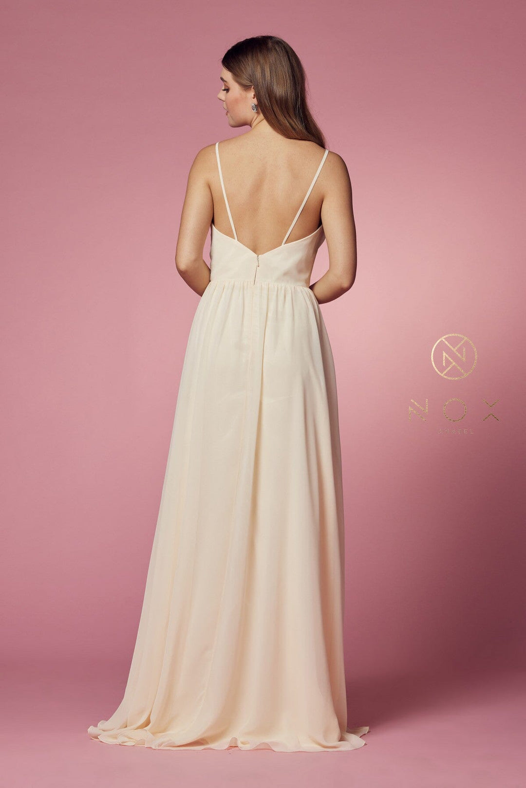 Plus Size Long V-Neck Dress with Slit by Nox Anabel R275P