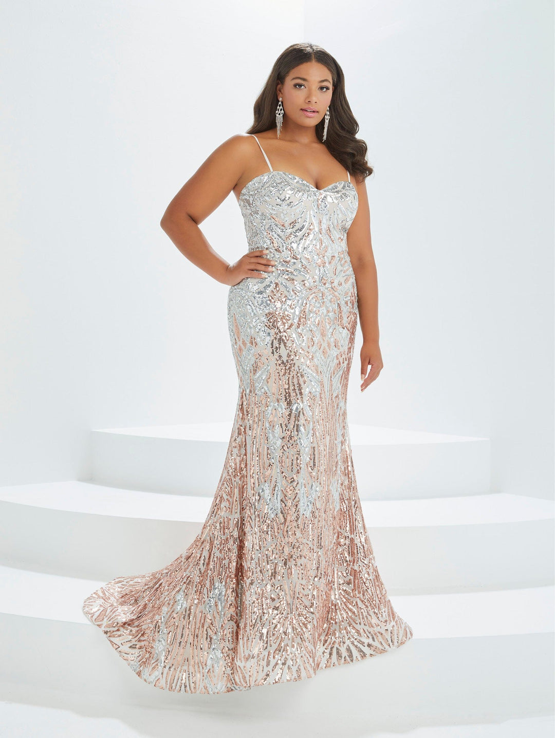 Plus Size Ombre Sequin Mermaid Gown by Tiffany Designs 16042