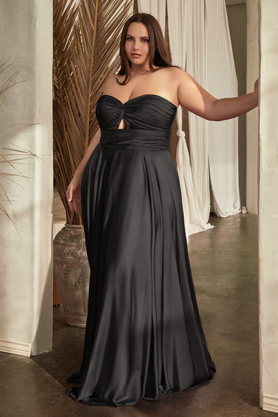 Plus Size Satin Strapless Keyhole Gown by Ladivine 7496C