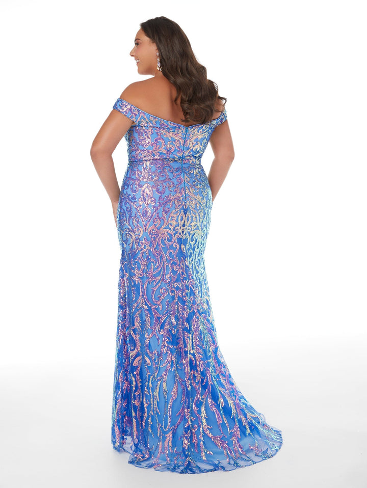 Plus Size Sequin Print Off Shoulder Gown by Tiffany Designs 16962