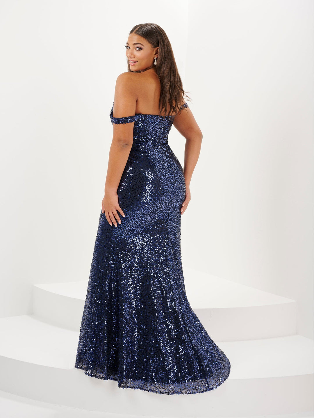 Plus Size Sequin V-Neck Trumpet Gown by Tiffany Designs 16123
