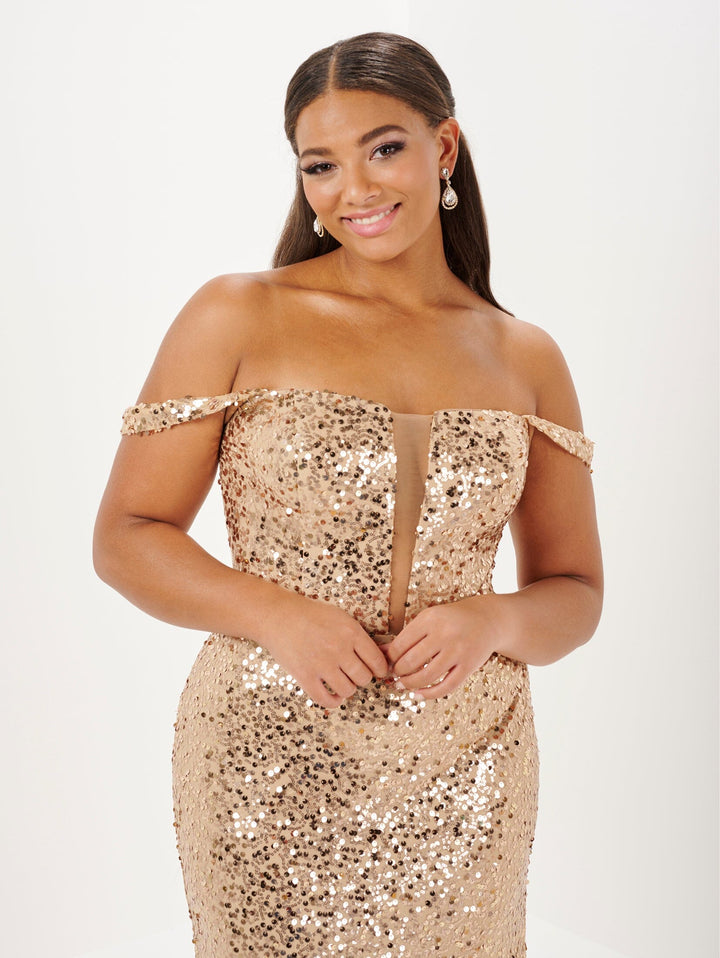 Plus Size Sequin V-Neck Trumpet Gown by Tiffany Designs 16123