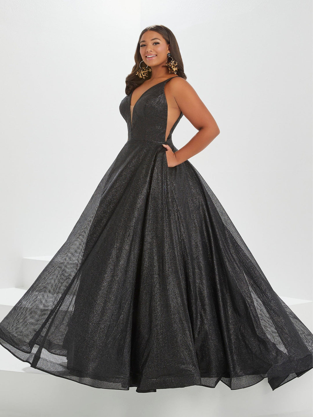 Plus Size Sleeveless Glitter Gown by Tiffany Designs 16041