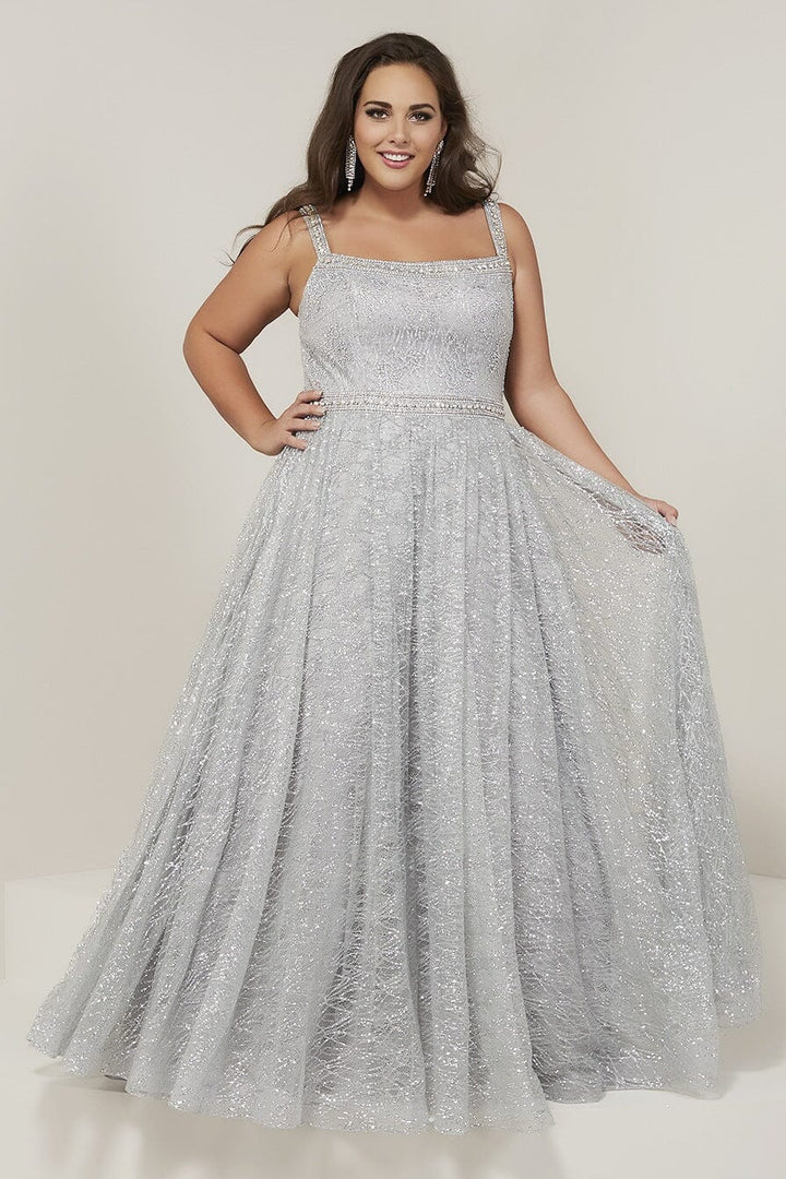 Plus Size Sleeveless Glitter Gown by Tiffany Designs 16381