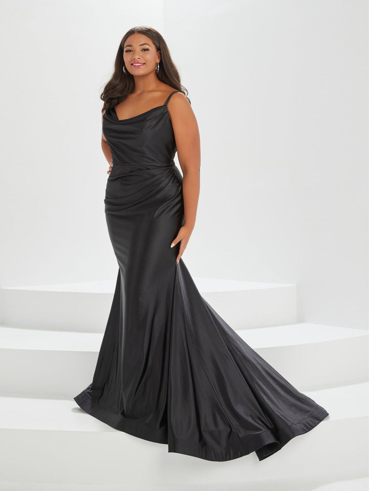 Plus Size Spandex Fitted Cowl Gown by Tiffany Designs 16044