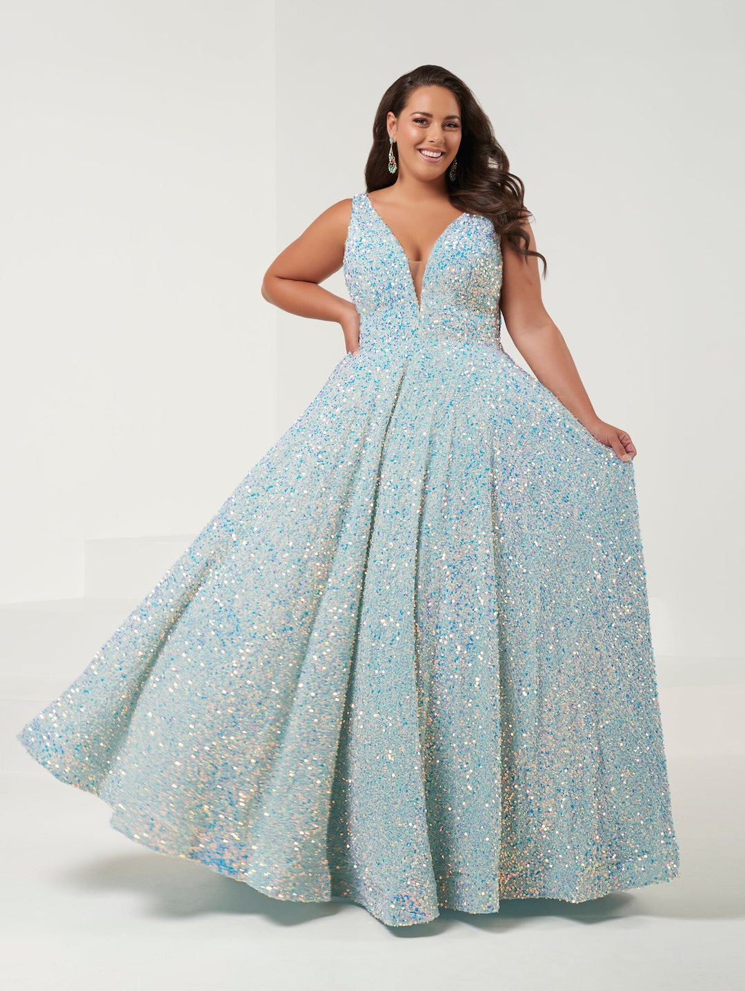 Plus Size Velvet Sequin A-line Gown by Tiffany Designs 16963