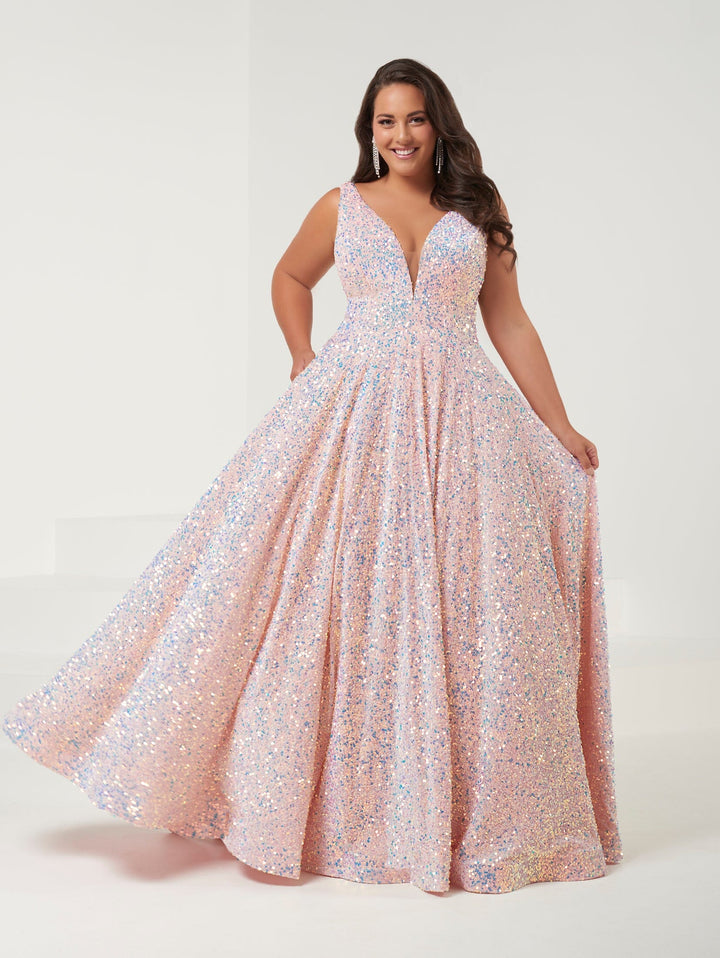 Plus Size Velvet Sequin A-line Gown by Tiffany Designs 16963