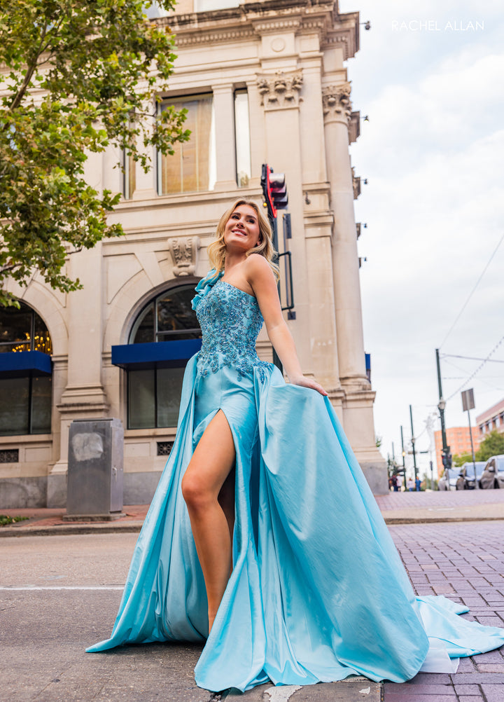 One Shoulder A-line Slit Gown by Rachel Allan 70841