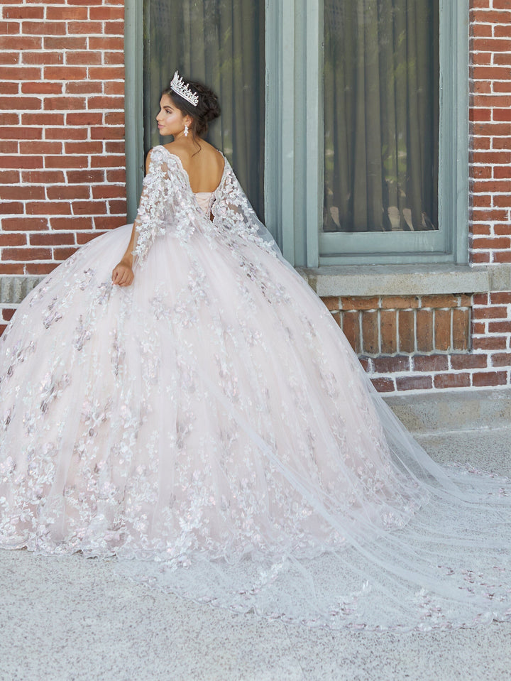 Puff Sleeve Cape Quinceanera Dress by House of Wu 26043