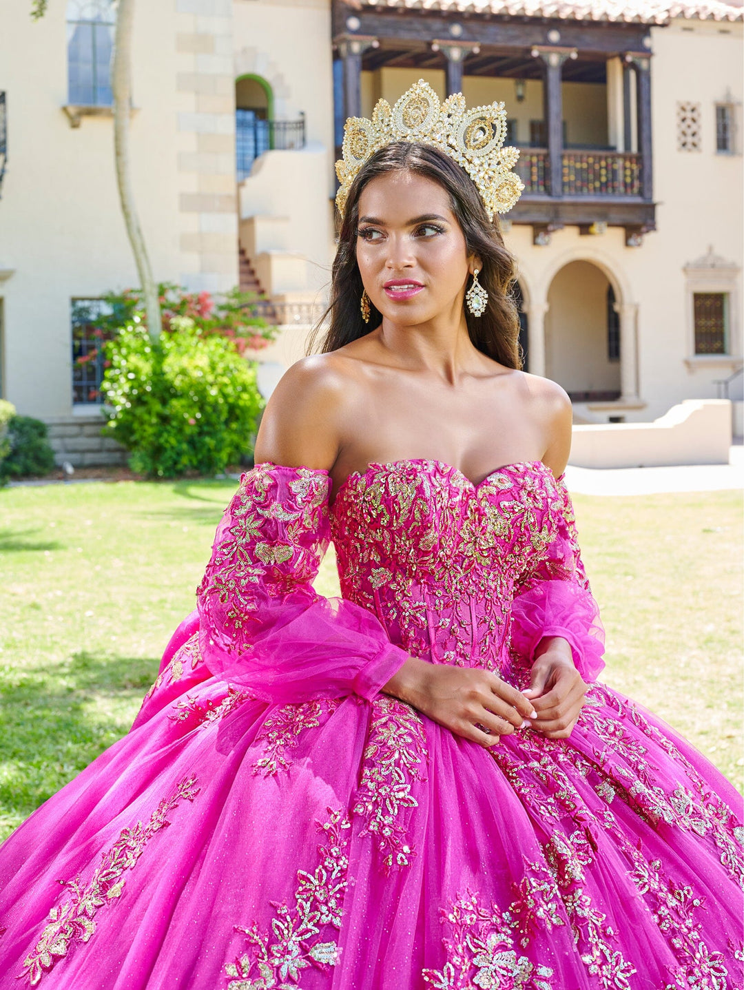 Puff Sleeve Cape Quinceanera Dress by House of Wu 26075