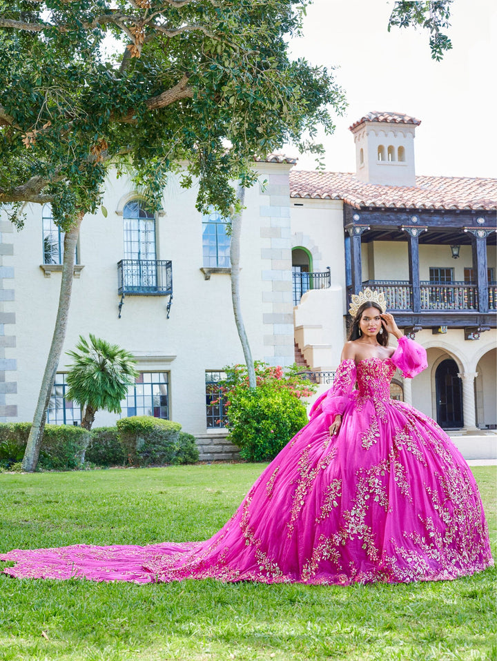 Puff Sleeve Cape Quinceanera Dress by House of Wu 26075