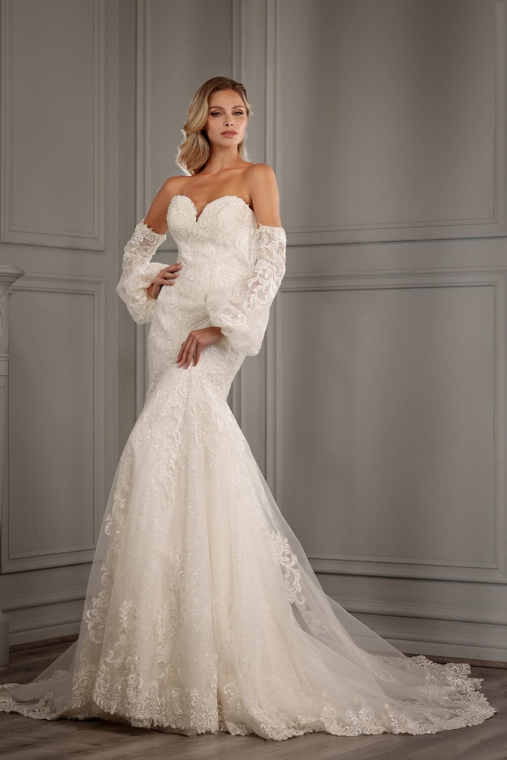 Puff Sleeve Mermaid Bridal Gown by Abby Lane 97133 18 / Ivory Puff Sleeve Mermaid Bridal Gown by Abby Lane 97133 18 / Ivory
