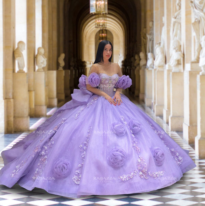 Rosette Quinceanera Dress by Ragazza EV63-663