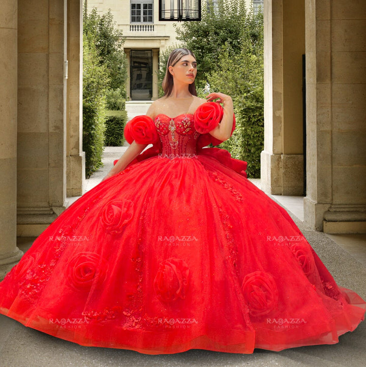 Rosette Quinceanera Dress by Ragazza EV63-663