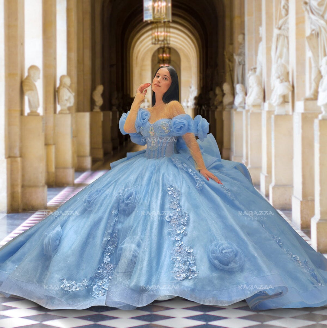 Rosette Quinceanera Dress by Ragazza EV63-663