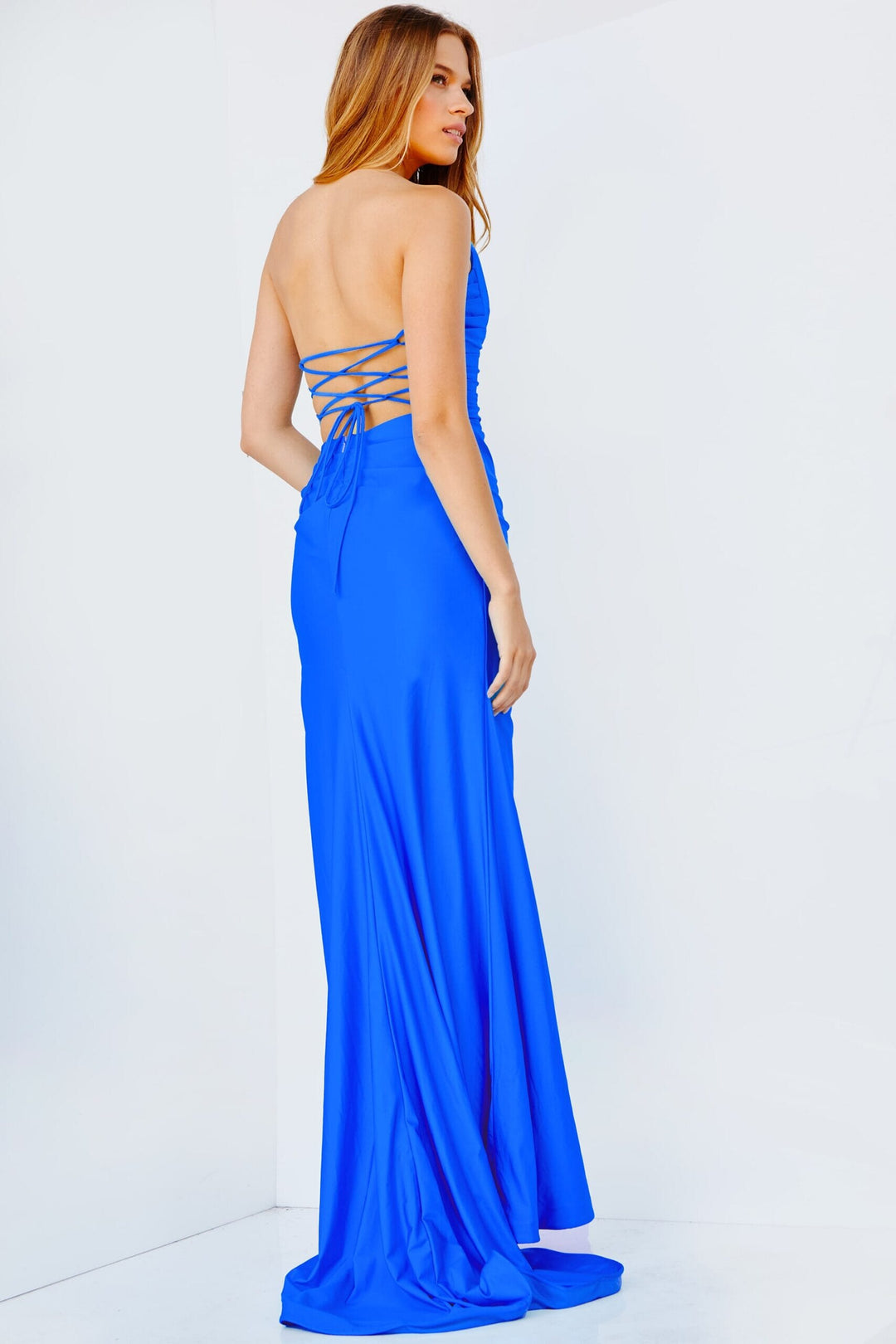 Ruched Fitted Strapless Slit Gown by Jovani 23261