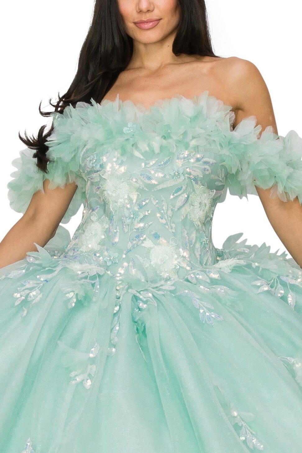 Ruffled Bodice Off Shoulder Ball Gown by Cinderella Couture 8065J