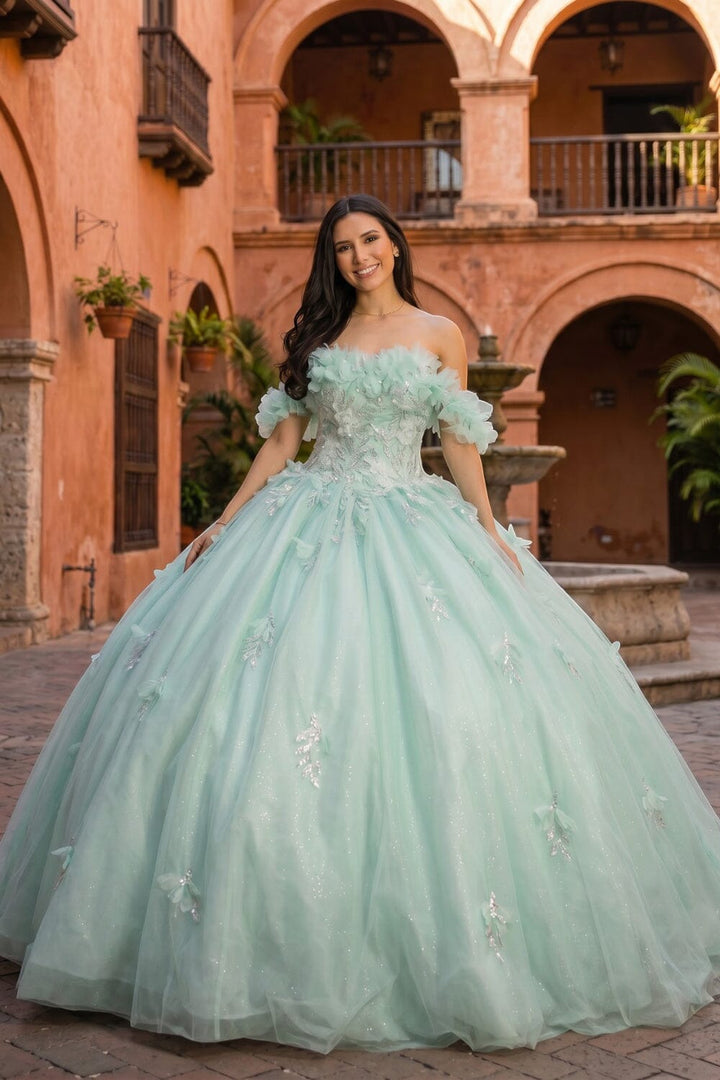 Ruffled Bodice Off Shoulder Ball Gown by Cinderella Couture 8065J