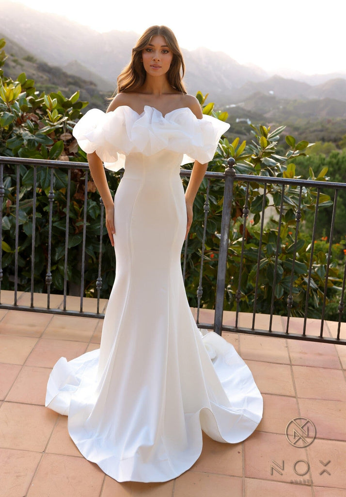Ruffled Off Shoulder Bridal Mermaid Gown by Nox Anabel JW984 – ABC Fashion