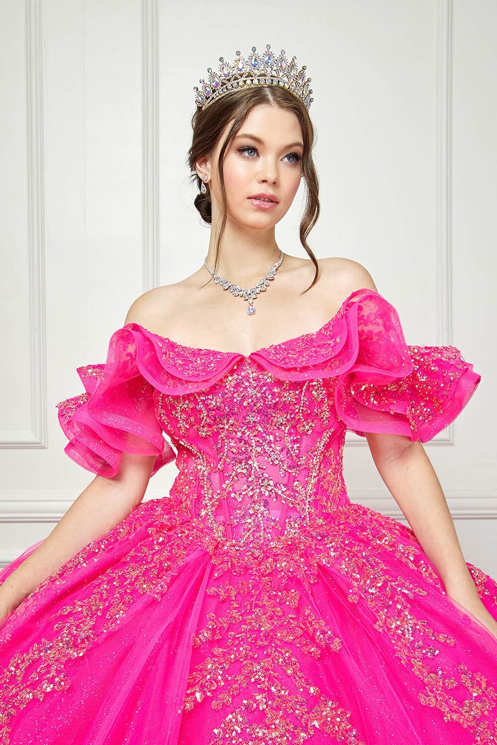 Ruffled Off Shoulder Corset Ball Gown by Petite Adele PQ1042