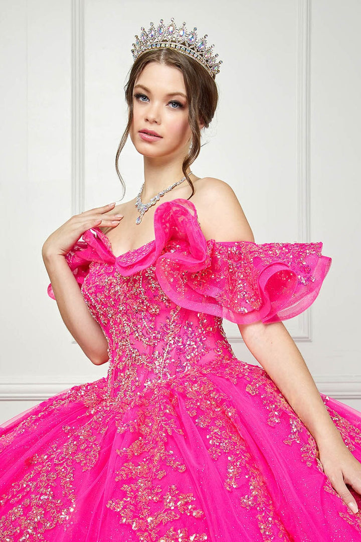 Ruffled Off Shoulder Corset Ball Gown by Petite Adele PQ1042