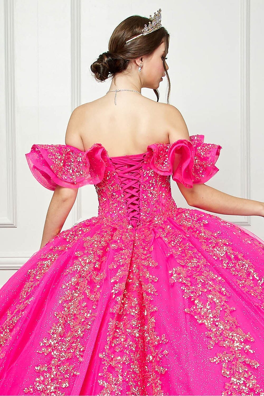 Ruffled Off Shoulder Corset Ball Gown by Petite Adele PQ1042