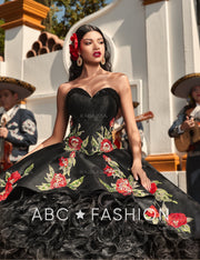 Ruffled Red Floral Quinceanera Dress by Ragazza MV48-148