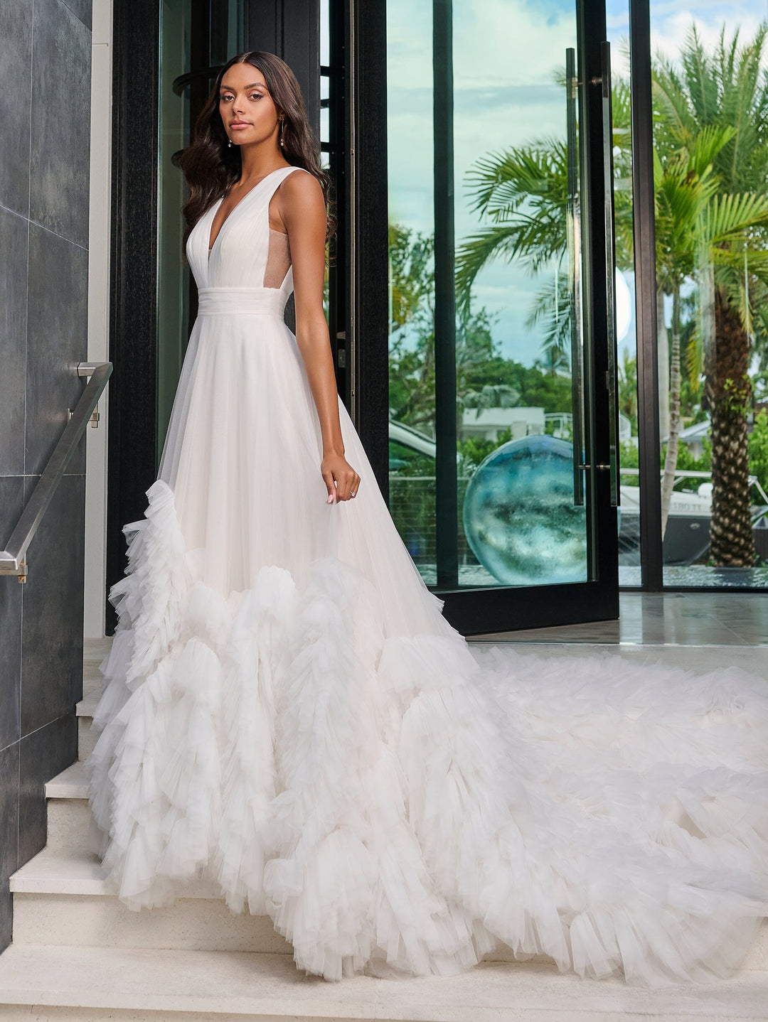 Ruffled Tulle A-Line in Ivory Blush Nude