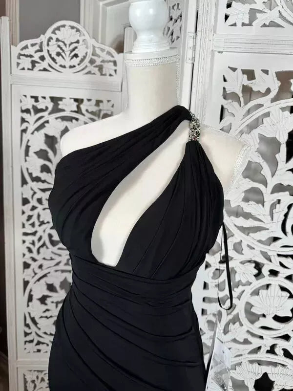 Jersey Fitted One Shoulder Slit Gown by Jovani 02543