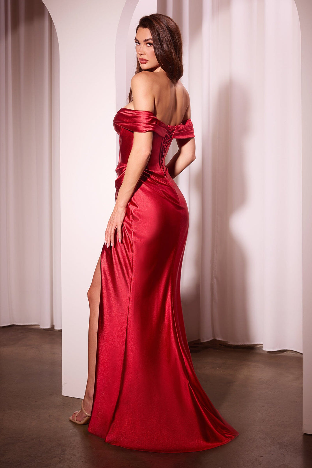 Satin Fitted Off Shoulder Corset Gown by Ladivine CD370 ABC Fashion Satin Fitted Off Shoulder Corset Gown by Ladivine CD370 ABC Fashion