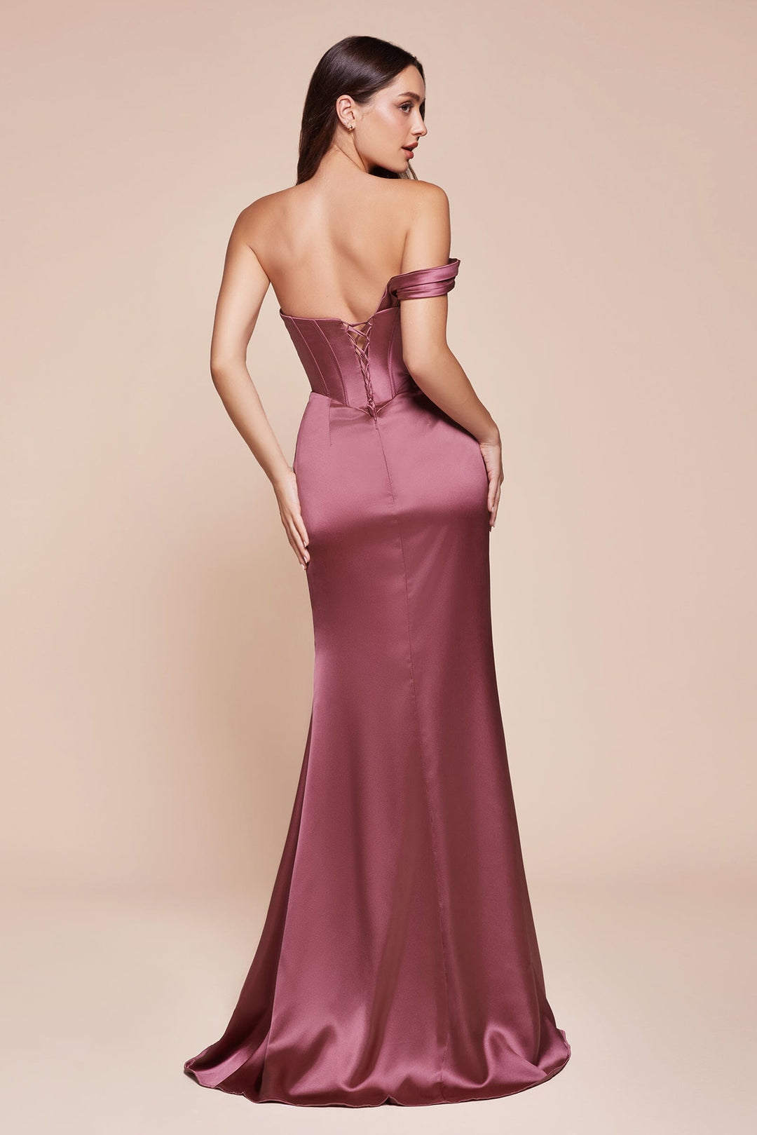 Satin Fitted One Shoulder Slit Gown by Ladivine 7448 - Outlet