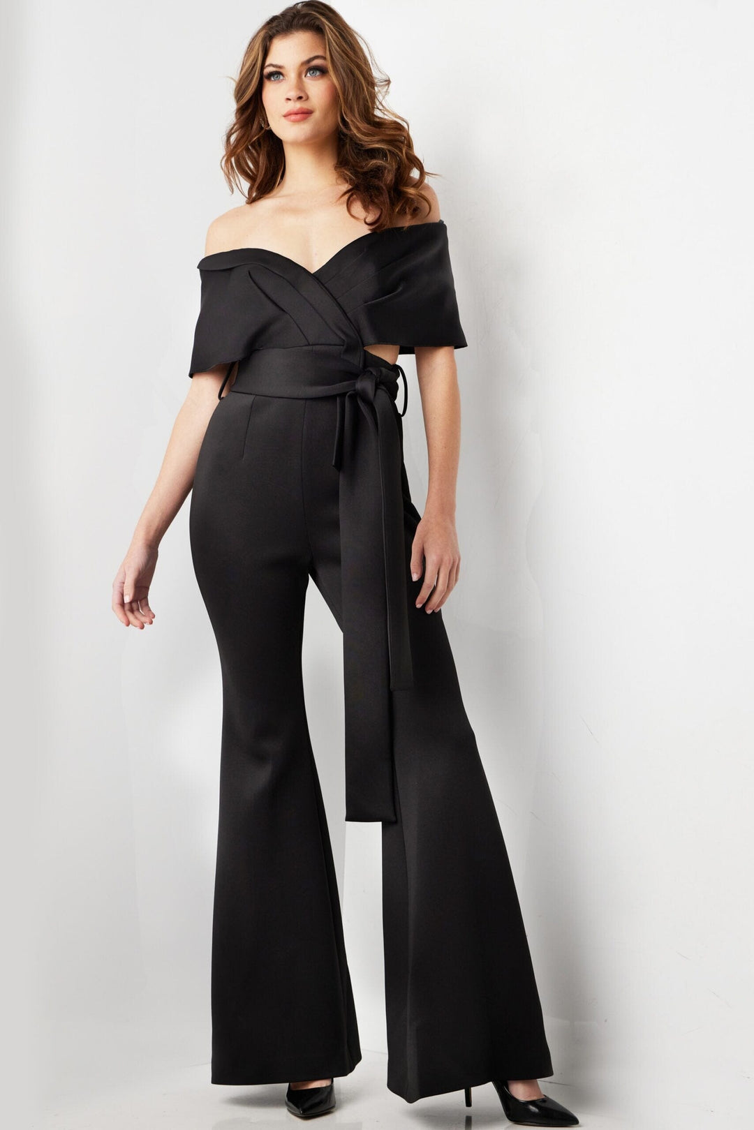 Satin Off Shoulder Jumpsuit by Jovani 09726 ABC Fashion Satin Off Shoulder Jumpsuit by Jovani 09726 ABC Fashion