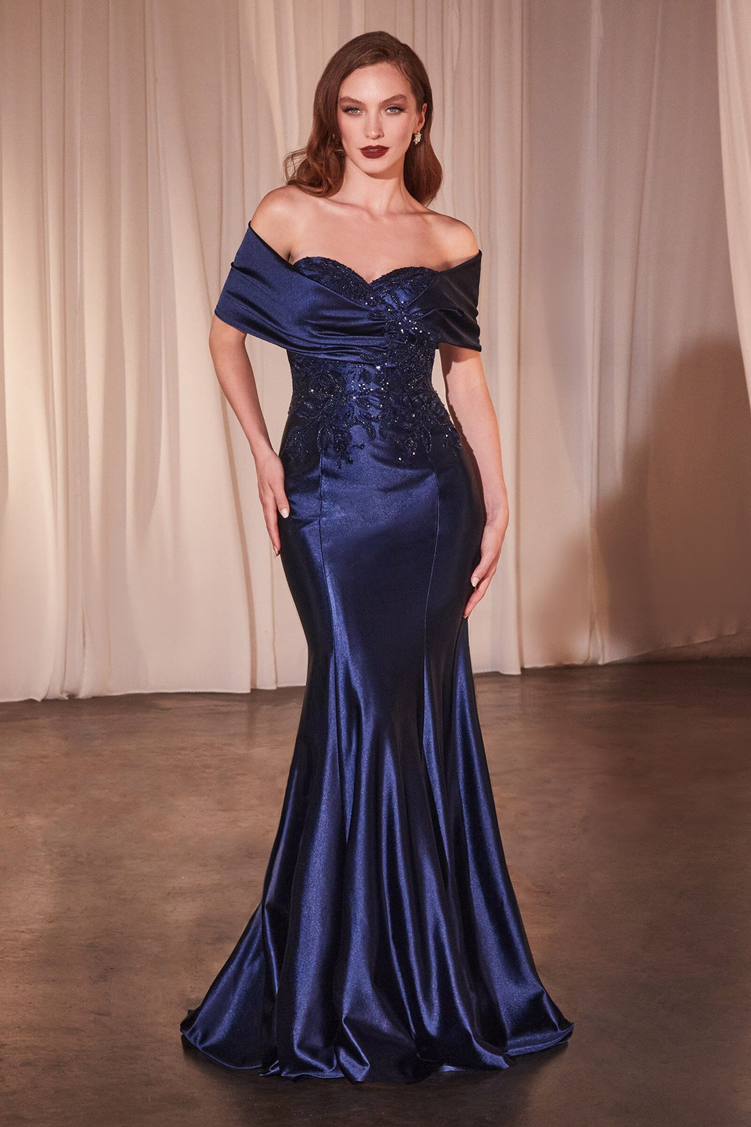 navy blue off the shoulder mermaid dress Glitter Sequin V-neck Off The Shoulder Satin Mermaid Bridesmaid Dresses