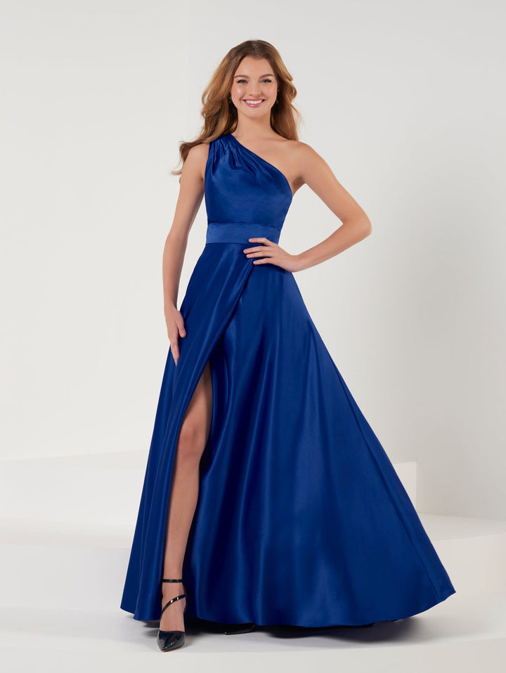 Satin One Shoulder A-line Slit Gown by Studio 17 12861