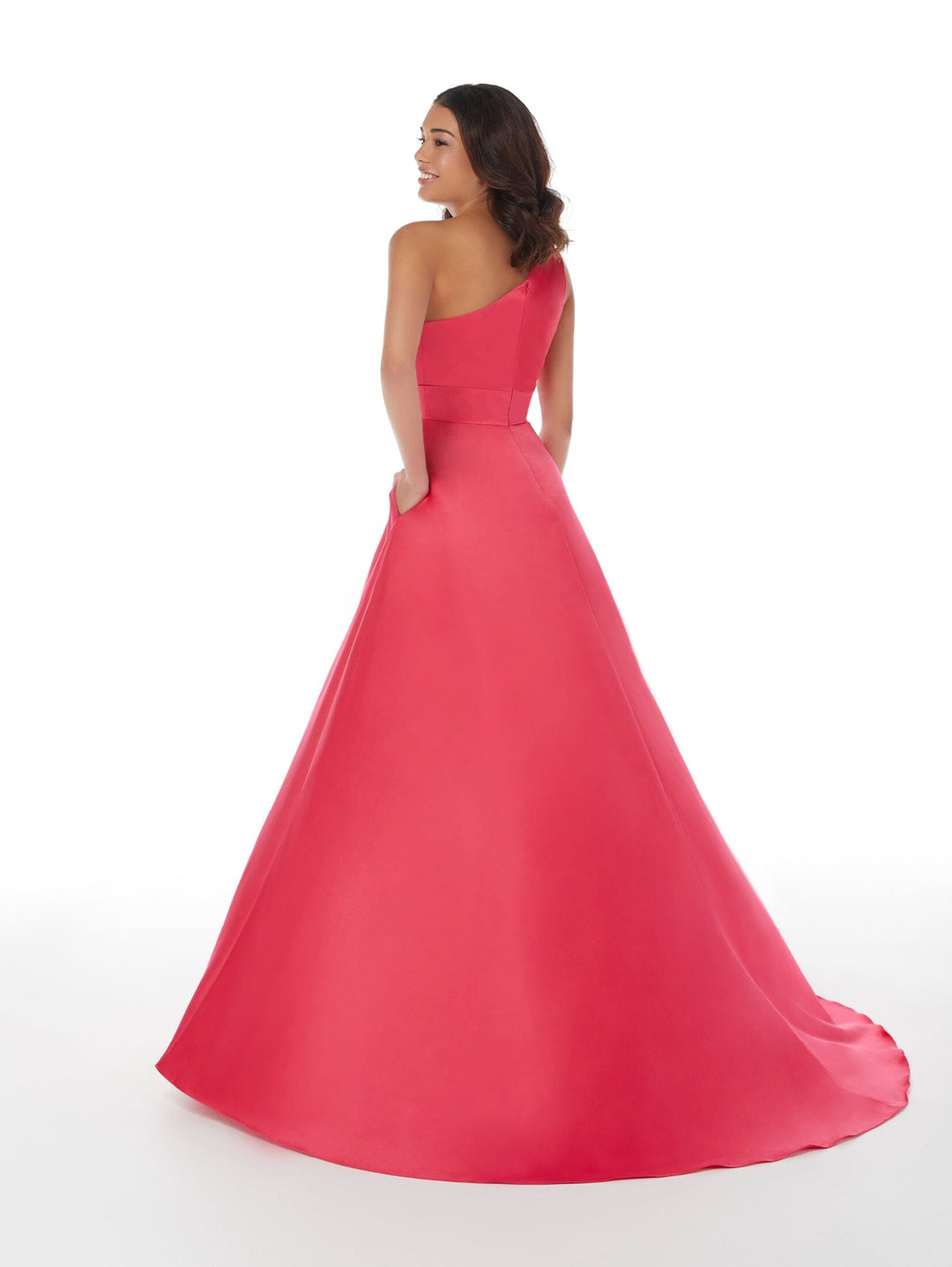 Satin One Shoulder A-line Slit Gown by Studio 17 12861