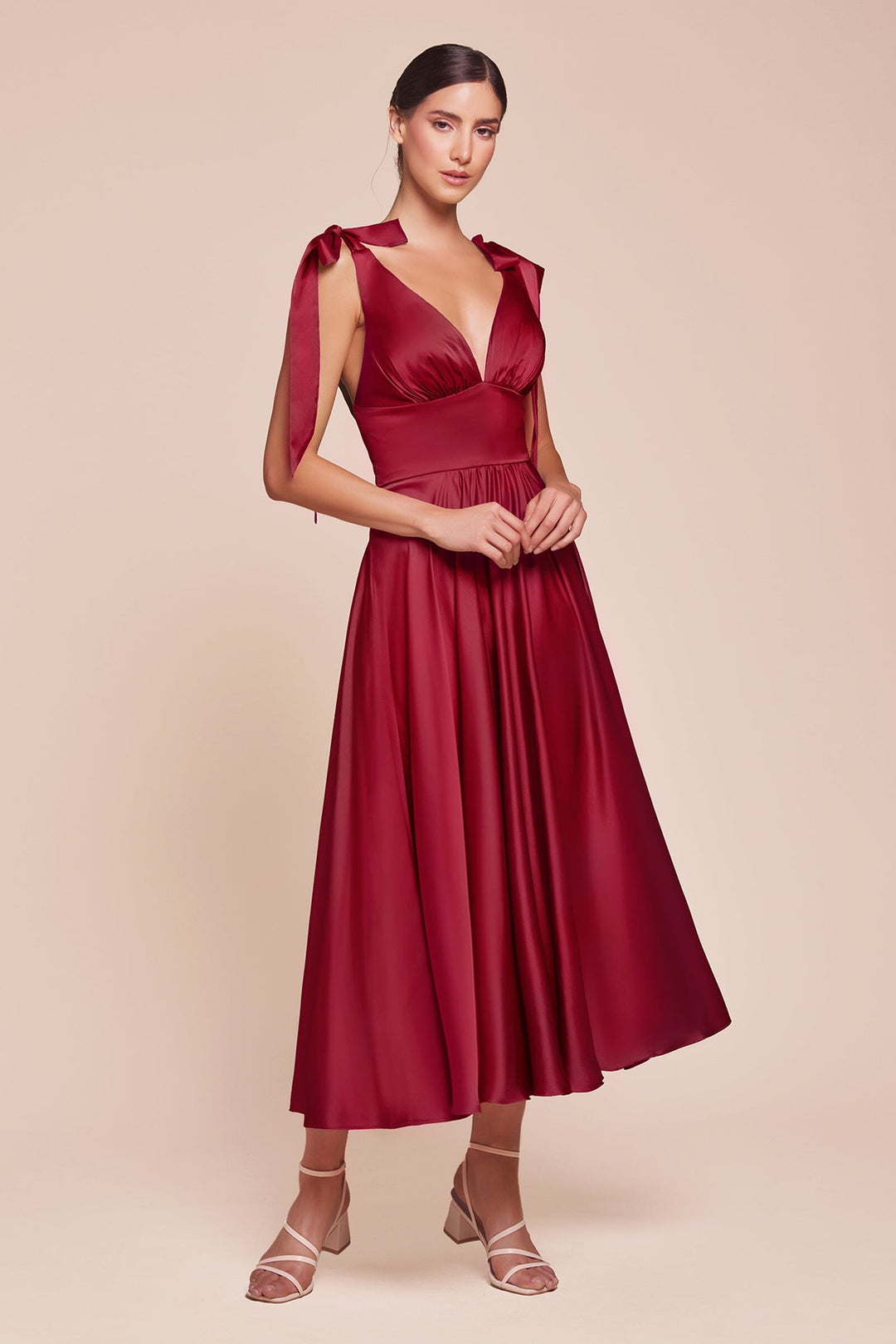 Satin Sleeveless A-line Tea Length Dress by Ladivine 7499 ABC Fashion Satin Sleeveless A-line Tea Length Dress by Ladivine 7499 ABC Fashion