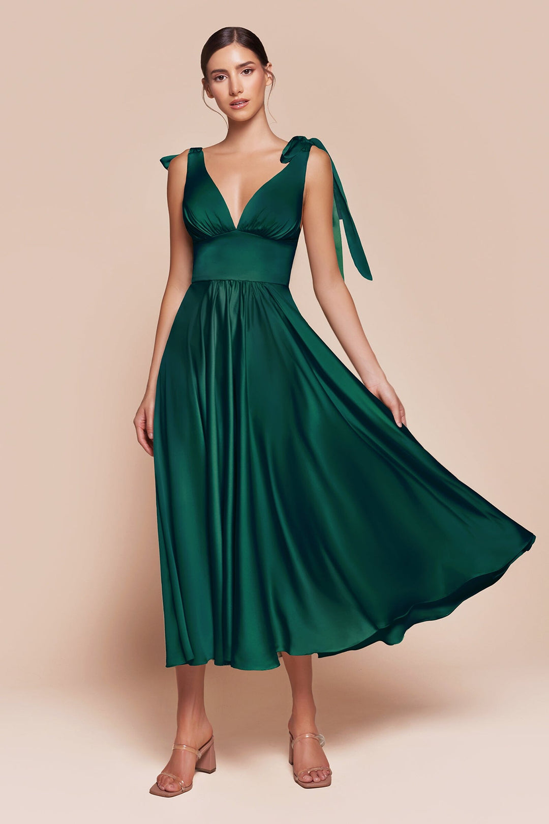 Satin Sleeveless A-line Tea Length Dress by Ladivine 7499 ABC Fashion Satin Sleeveless A-line Tea Length Dress by Ladivine 7499 ABC Fashion