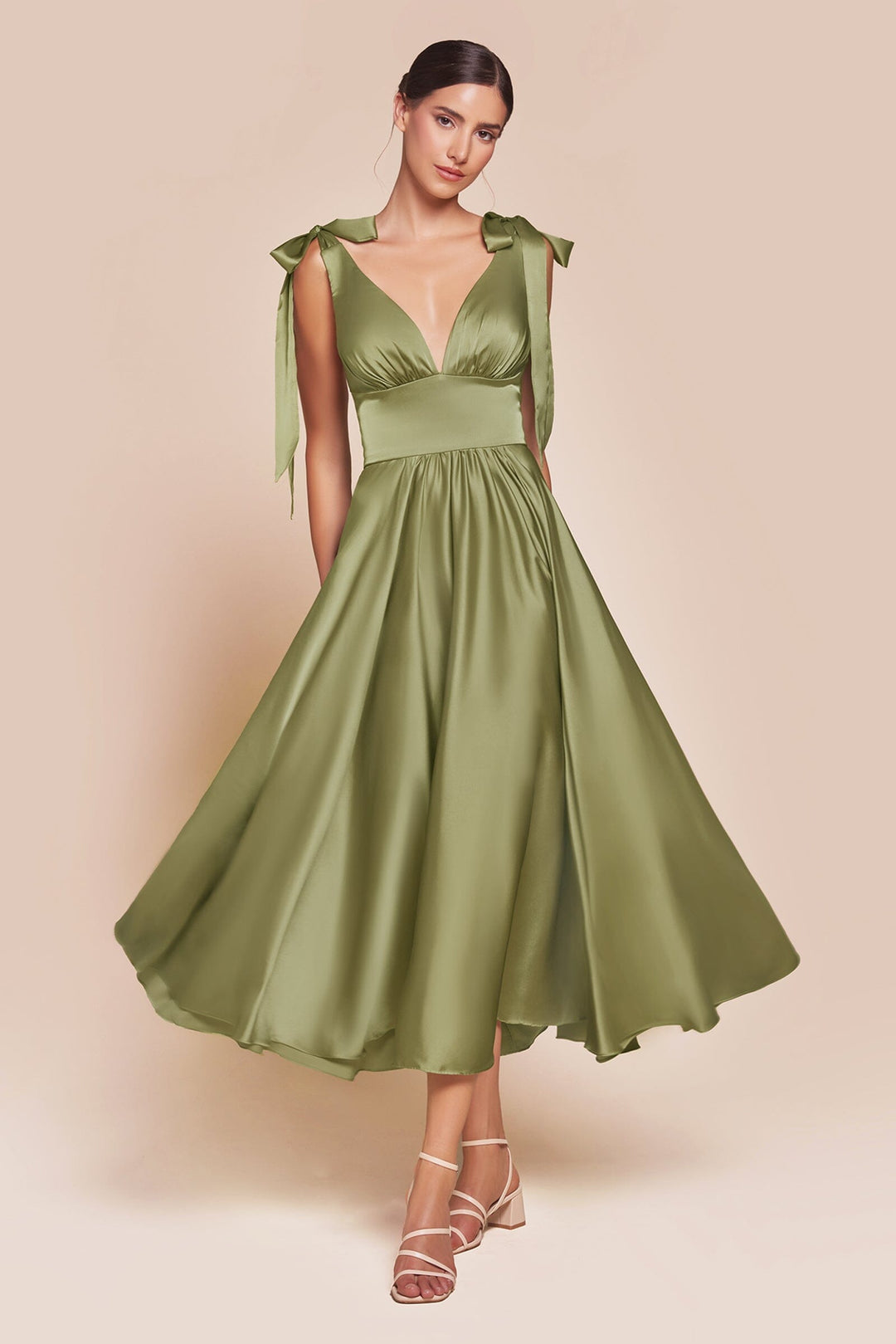 navy blue dress for baby girl Elegant Mother of The Bride Dress Satin A-Line Tea Length Cowl Neck Bow Formal Gown COCOMELODY CM0348, Mauve main image 1