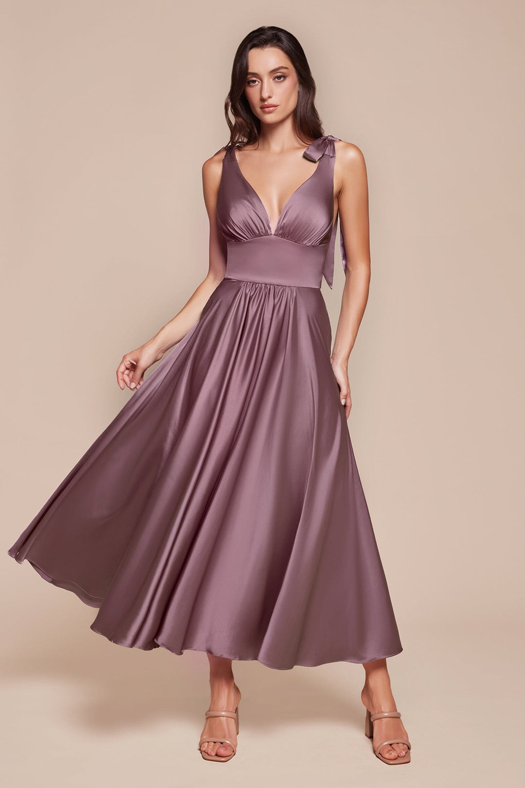 Satin Sleeveless A-line Tea Length Dress by Ladivine 7499 ABC Fashion Satin Sleeveless A-line Tea Length Dress by Ladivine 7499 ABC Fashion
