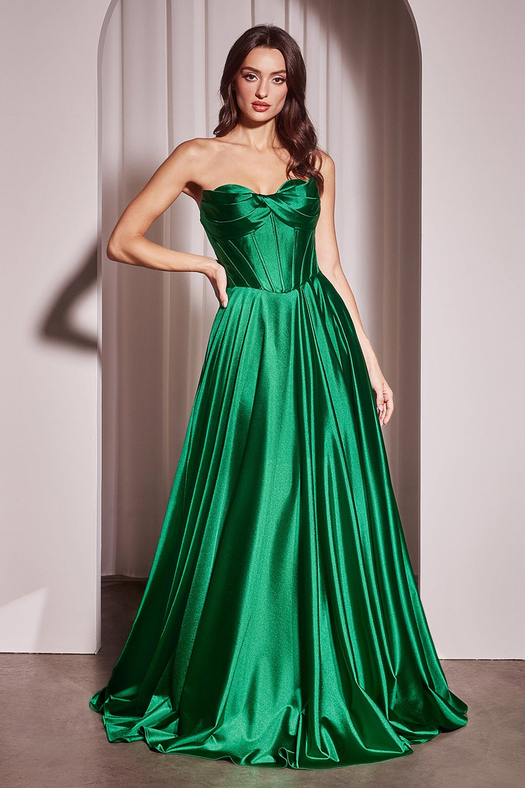 Satin Strapless A-line Slit Gown by Ladivine CD378