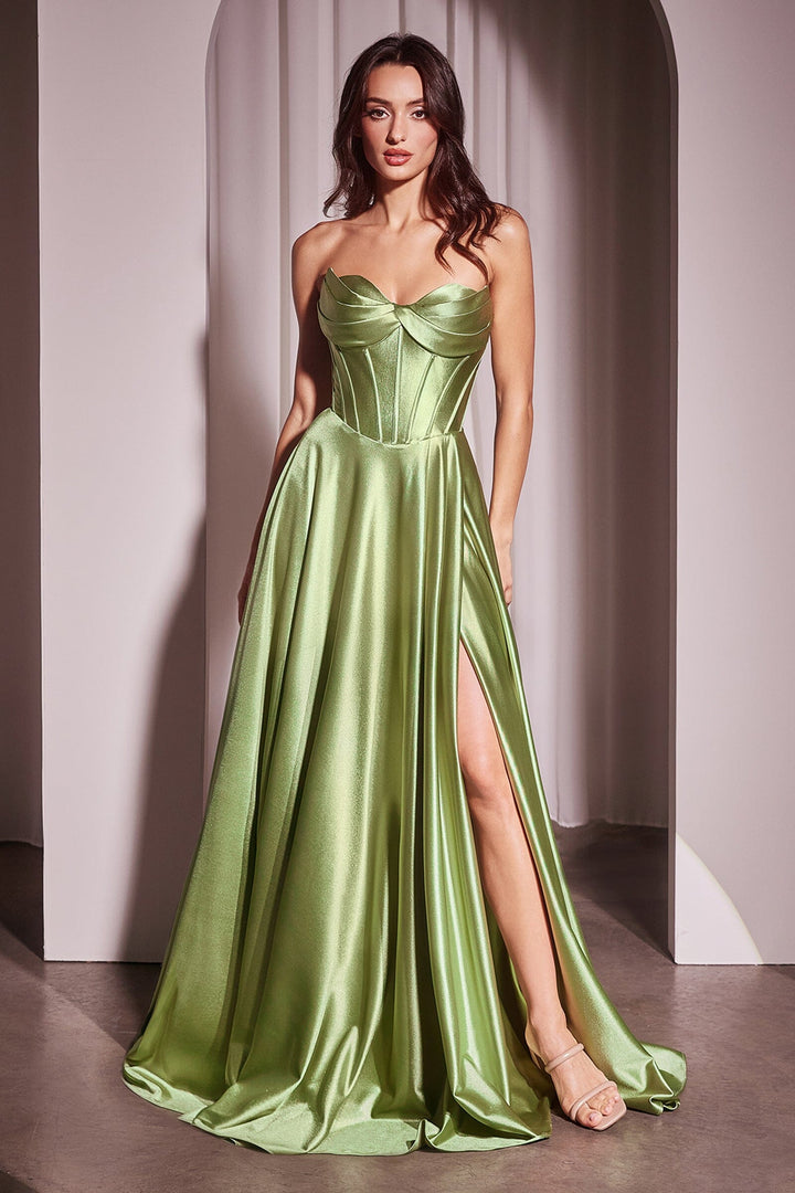Satin Strapless A-line Slit Gown by Ladivine CD378