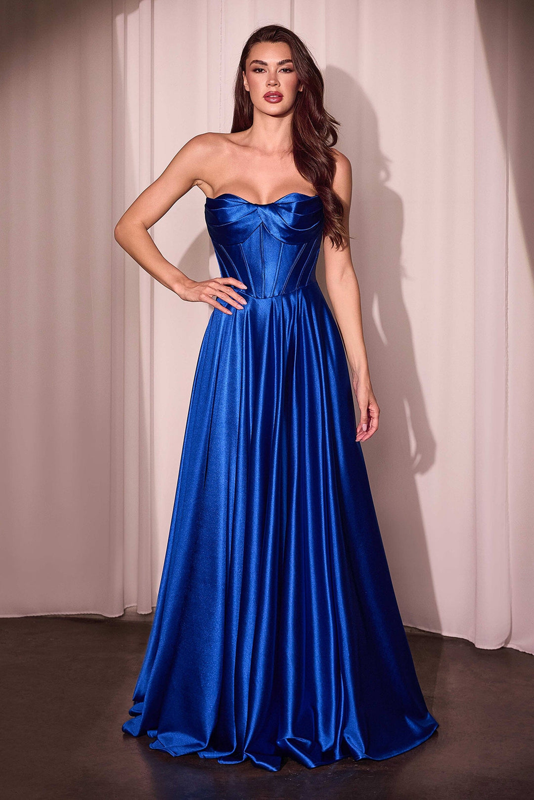 Satin Strapless A-line Slit Gown by Ladivine CD378