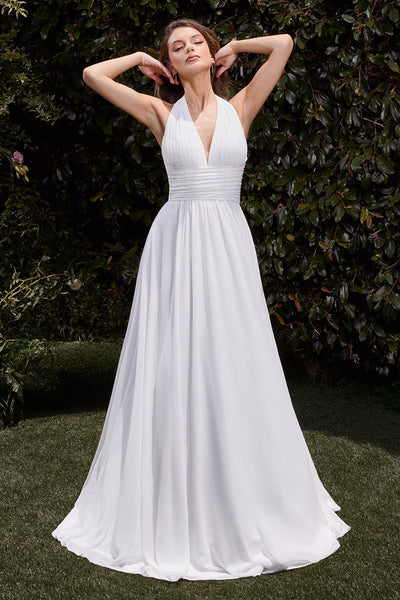 a-line white dress Satin White Halter A-line Gown by Ladivine CD372W – ABC Fashion