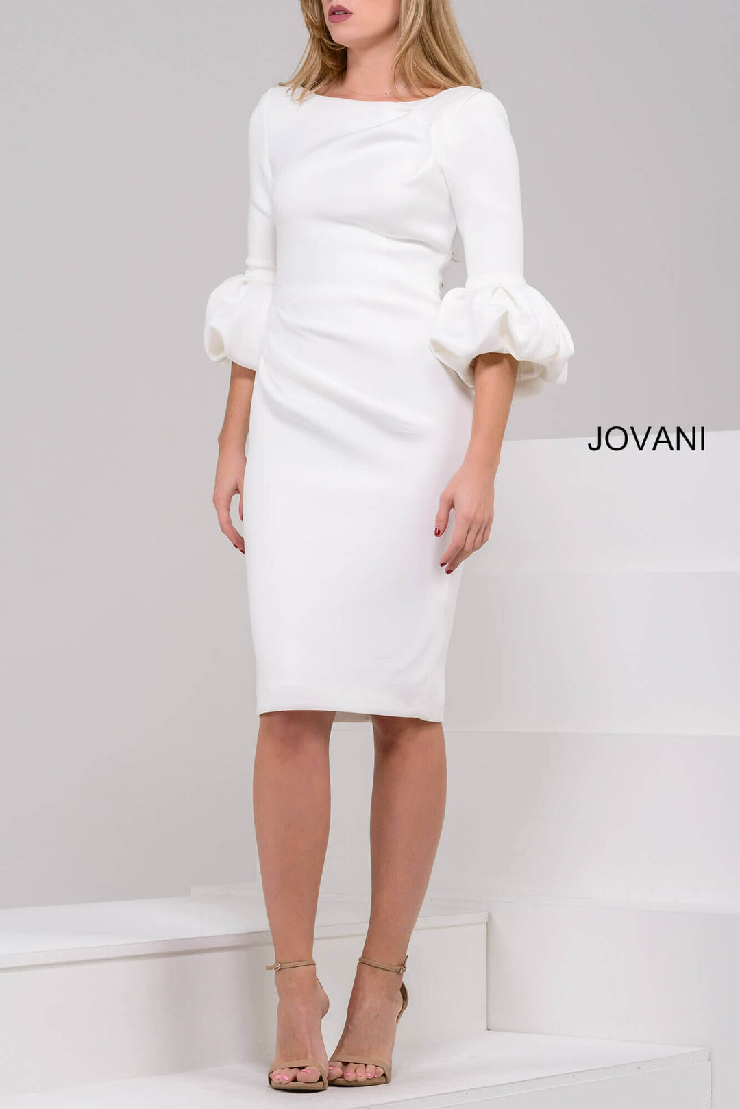 Jovani Women's Puff Cuff Sheath Dress - White