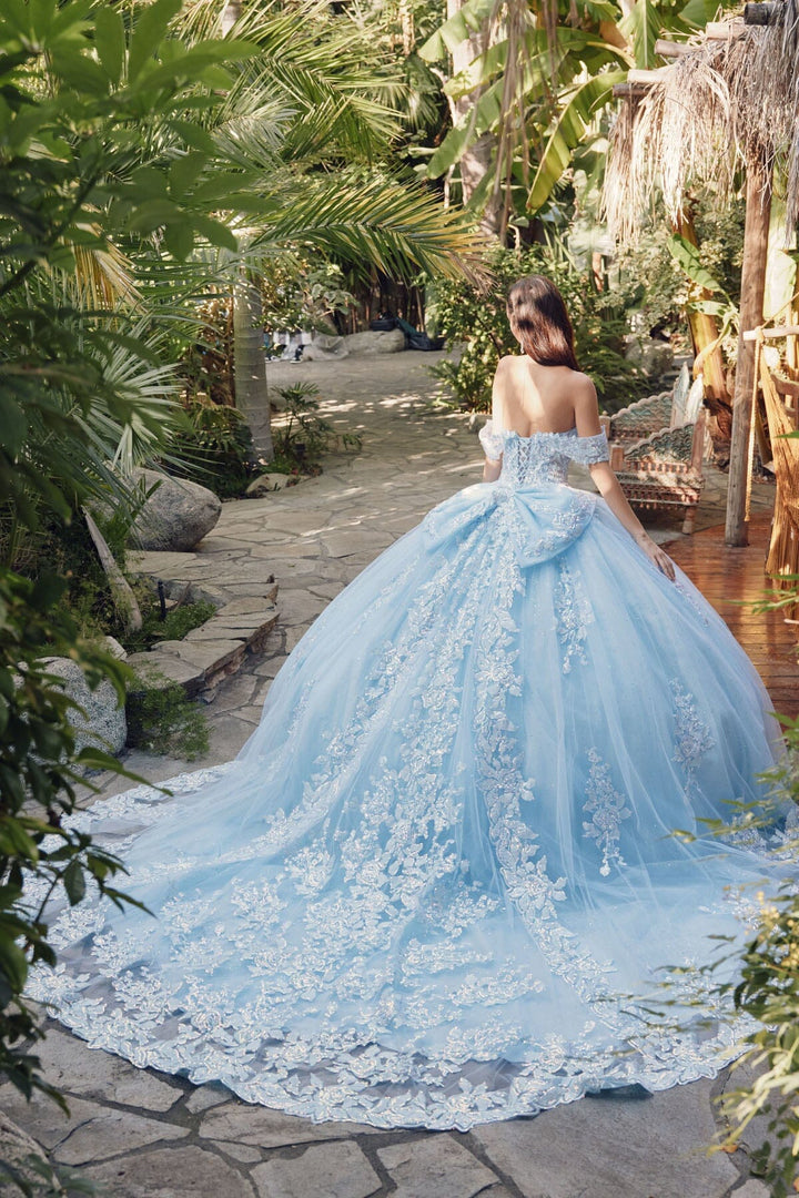 Sequin Applique Off Shoulder Ball Gown by Juliet JT1458J